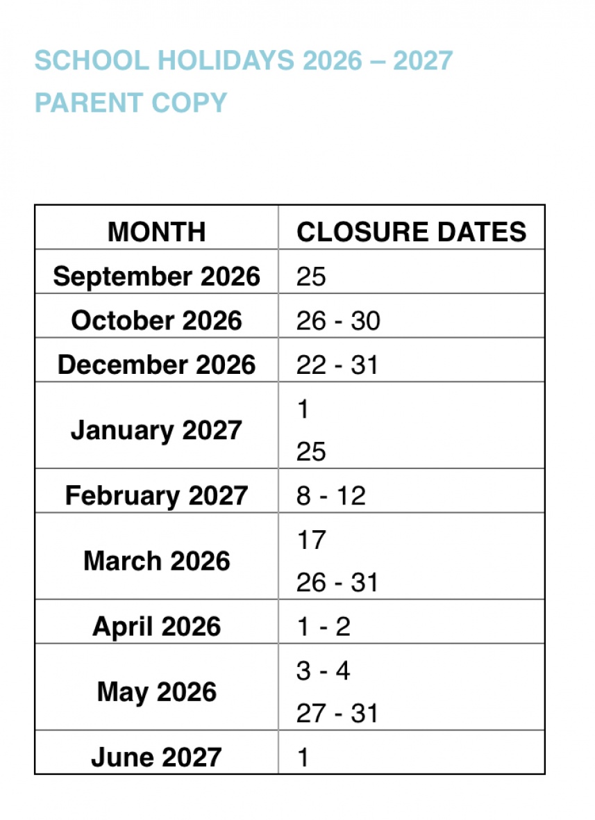 Pupil Holidays 2026 - 2027